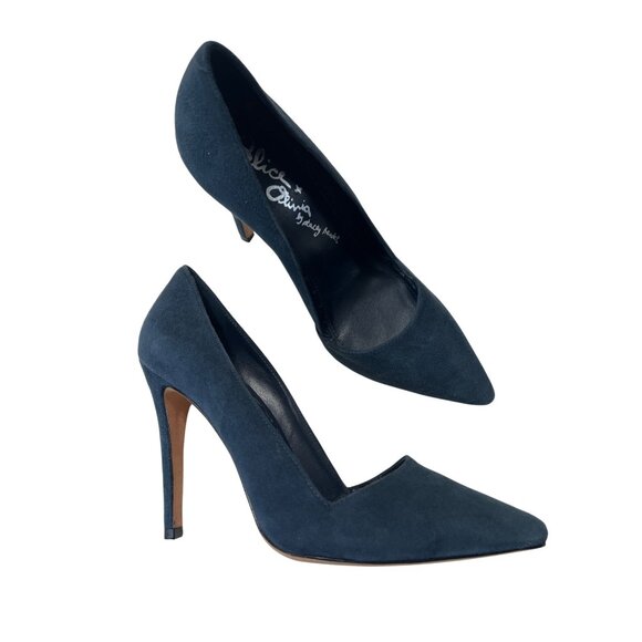 Alice & Olivia Navy Blue Suede Pointed-Toe Stiletto Heels - Picture 1 of 11